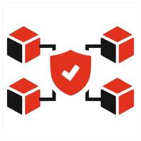 Blockchain and network icon concept in red filled color vector