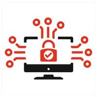 Cyber security and protection icon concept in red filled color vector