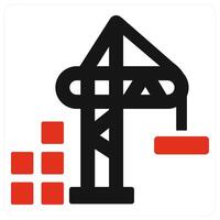 Crane and cargo icon concept in red filled color vector