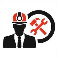Contractor and real estate icon concept in red filled color vector