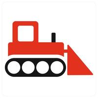 Bulldozer and vehicle icon concept in red filled color vector