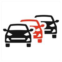 Traffic Jam and car icon concept in red filled color vector