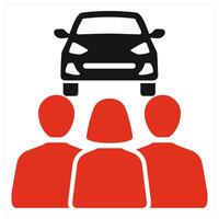 Carpooling and driving icon concept in red filled color vector