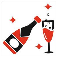 Champagne and drink icon concept in red filled color vector