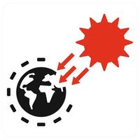 Solar Irradiance and solar ray icon concept in red filled color vector