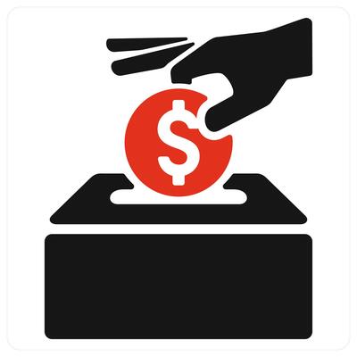 Donation and charity icon concept in red filled color