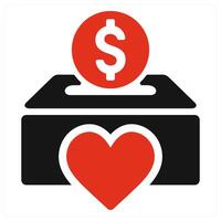 Charity Box and donation box icon concept in red filled color vector