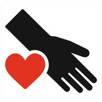 Helping Hand and donation icon concept in red filled color vector