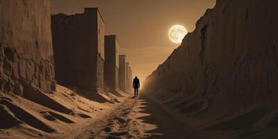 Mysterious Desert Alley with Light Silhouette of a Creature photo