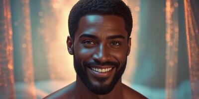 A Handsome Smiling Man with a Dark Complexion and a Beard photo