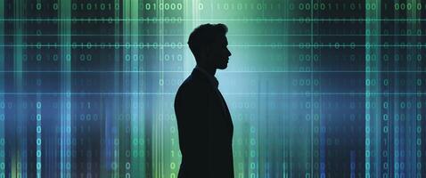 human silhouette on binary code background. photo