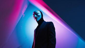 Anonymous silhouette casting shadow on colorful background representing privacy and data protection photo