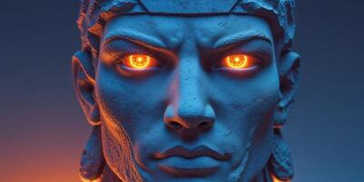The statue of a man with glowing eyes photo