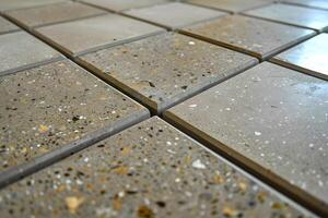 Exploring the Textured Beauty of Terrazzo Tiles A Close-Up Look at the Aggregate and Composition, Revealing the Unique Design and Manufacturing Process of These Versatile Architectural Elements. photo