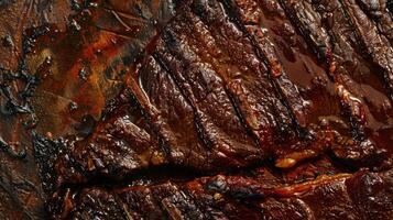 A close up of a piece of meat on a wooden board photo