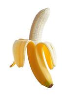A Partially Peeled Ripe Yellow Banana Isolated on White Background A Healthy Snack Fruit photo