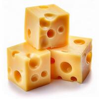 Delicious Cubes of Swiss Cheese Isolated on White Background Perfect for Food Blog Recipe or Advertisement photo