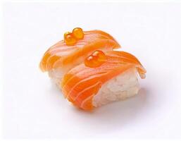Delicious Salmon Nigiri Sushi with Orange Caviar Close up Studio Shot of Two Pieces photo