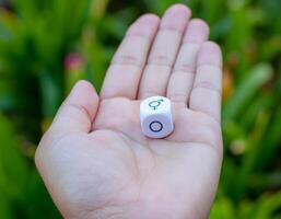 A person holding a dice with a number on it photo