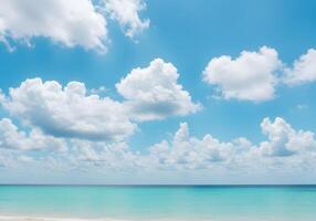 A beach with a white sand beach and blue sky photo