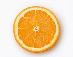 A Perfectly Sliced Orange Juicy Citrus Fruit Slice on White Background Ideal for Healthy Eating and Food photo