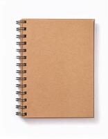 Blank Kraft Paper Spiral Notebook Isolated on White Background Perfect for Note Taking and Journaling photo