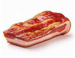 Delicious Smoked Pork Belly Slab Isolated on White Background Ready for Cooking Recipes photo