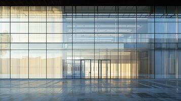 A modern, glass-fronted building with large windows and a glass facade, featuring a clean and minimalist design. photo