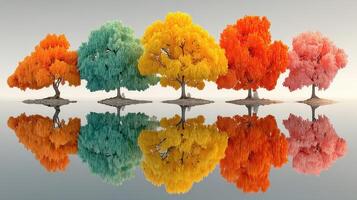 Vibrant trees reflecting on water during autumn, showcasing vivid colors and tranquility in nature photo