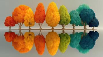Colorful trees reflecting in water create a vibrant and serene landscape during a calm day photo