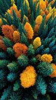 Autumn forest landscape showcasing vibrant foliage in an aerial view during the fall season photo