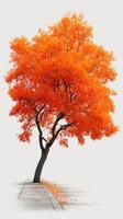 Vibrant orange tree stands alone on a sidewalk in autumn sunlight, showcasing nature's beauty and changing seasons photo