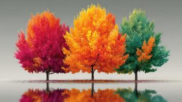 vibrante otoño follaje refleja en todavía agua exhibiendo colores de naturaleza a pico temporada foto