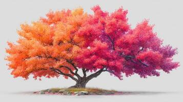 Vibrant autumn trees display brilliant orange and pink foliage in a serene natural setting photo