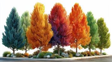 Colorful autumn trees line a peaceful street creating a vibrant display of nature's beauty photo