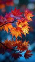 vibrante otoño hojas reflejando en agua durante un sereno otoño tarde foto