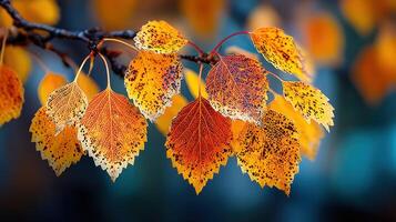 Vibrant autumn leaves displaying brilliant colors in a serene outdoor setting during fall season photo