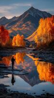 Photographer captures autumn reflections in serene river surrounded by colorful trees in Colorado mountain landscape photo