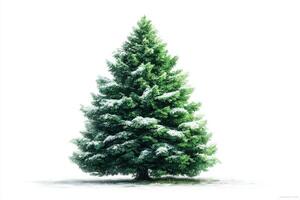 Evergreen tree adorned with snow standing alone in a winter landscape during daylight hours photo