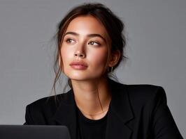 Professional model posing in studio during a fashion shoot photo
