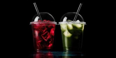 Refreshing beverage options served in clear cups with straws photo