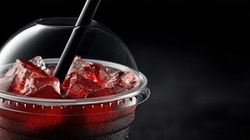 Refreshing iced beverage in a clear cup with straw photo