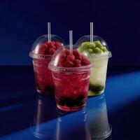 Refreshing berry and melon beverages displayed attractively photo