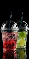 Refreshing berry and lime drinks in clear cups shining bright photo