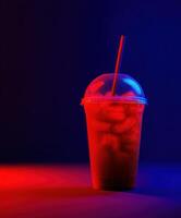 Chilled beverage in vibrant colors on a dark background photo