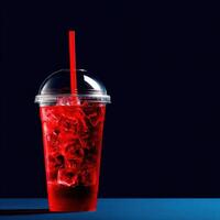 Refreshing red beverage with ice in a modern setting photo