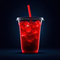 Refreshing red beverage in a clear cup with ice photo