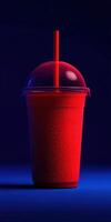 Refreshing red slush drink presented on a vibrant backdrop photo