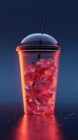 Refreshing ice drink with vibrant colors in a clear cup photo