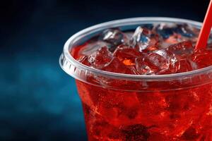 Refreshing red beverage with ice in a clear cup photo